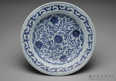 图片[3]-Dish with Indian lotus design in underglaze blue, Qing dynasty (1644-1911)-China Archive